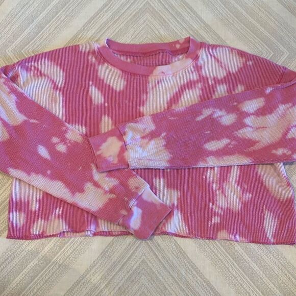 Katie J NYC Girls Pink Tie Dye Cropped Long Sleeve Waffle Shirt - Size XL - Picture 1 of 6